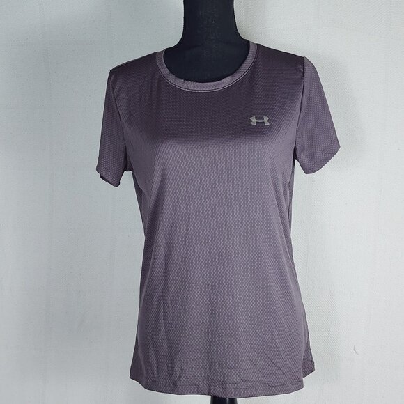Under Armour HeatGear Tetra Gray Loose Fit Short Sleeve Textured Crew Neck Top M - Picture 1 of 16